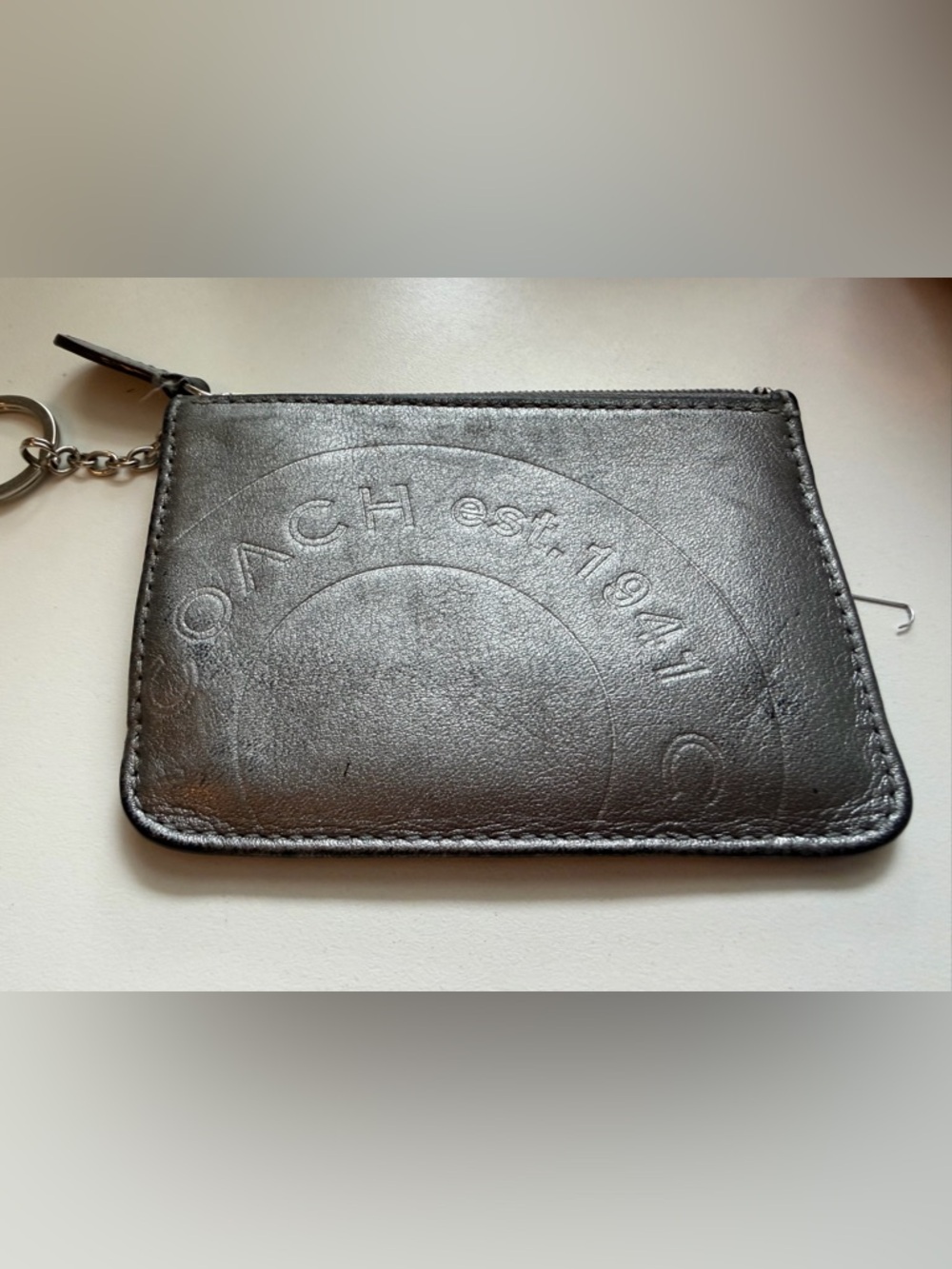 Coach Silver Metallic Foil Keychain Pouch Coin Holder